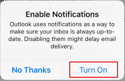 Android Microsoft Outlook 365 enable notifications