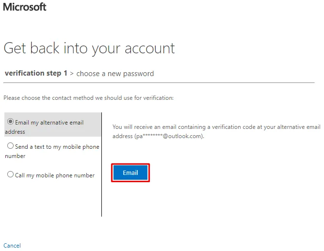 OWA microsoft outlook 365 get back into your account email verification