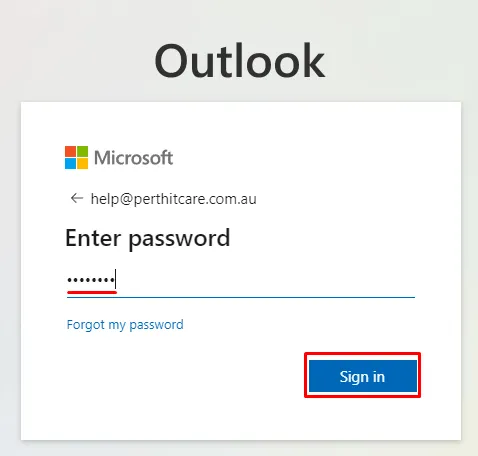 Microsoft 365 Outlook sign in window to enter your password to access your emails in a browser
