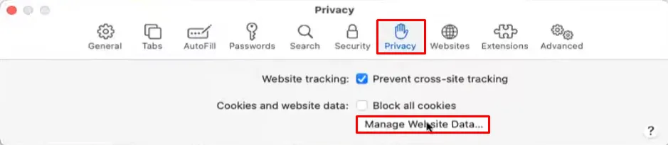 Apple Mac Safari privacy manage website data