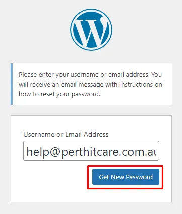 Wordpress website get new password